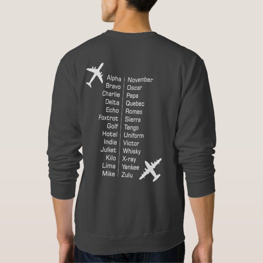 Sweatshirt Alphabet phonétique du pilote de ligne avec avions (Dos)