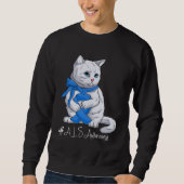 Sweatshirt ALS Awareness Month Blue Ribbon Cat (Devant)