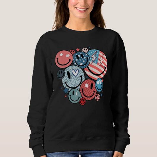 Sweatshirt America Vibes Happy Face Smile Flower American 4th (Devant)