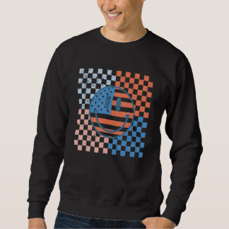 Sweatshirt American Checkered Flag Smile Face Retro 4th Of Ju