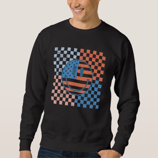 Sweatshirt American Checkered Flag Smile Face Retro 4th Of Ju (Devant)