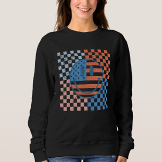 Sweatshirt American Checkered Flag Smile Face Retro 4th Of Ju