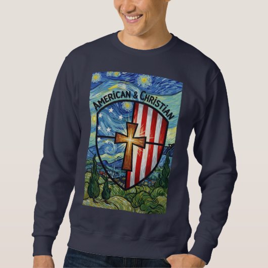 Sweatshirt American & Christian Patriotic Shield Faith & Free (Devant)