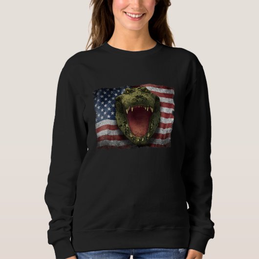 Sweatshirt American Crocodile Alligator USA Flag For American (Devant)