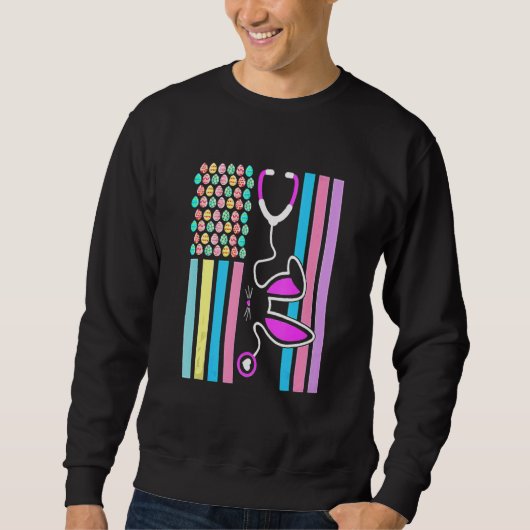 Sweatshirt American Eggs Drapeau Stethoscope Bunny Infirmière (Devant)