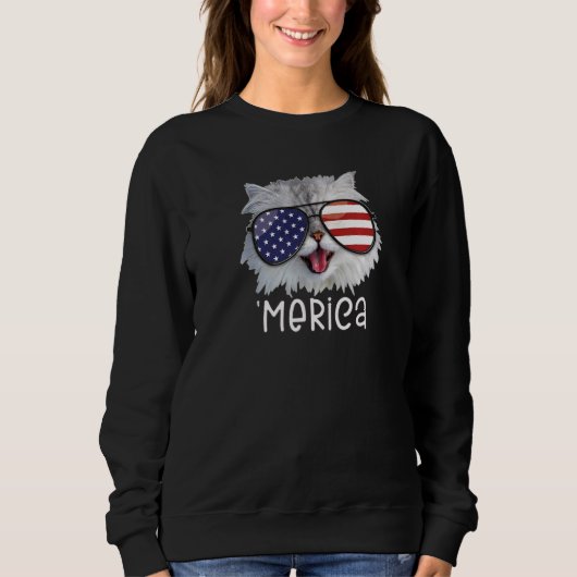Sweatshirt American Flag Chat 4 juillet Usa Chat Merica (Devant)