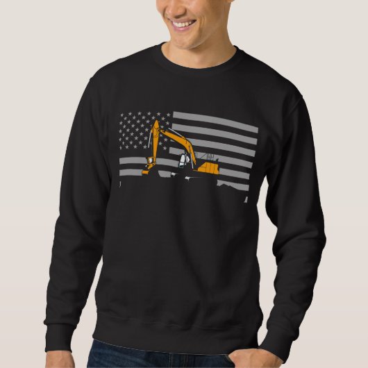 Sweatshirt American Flag Excavator US Flag Construction (Devant)