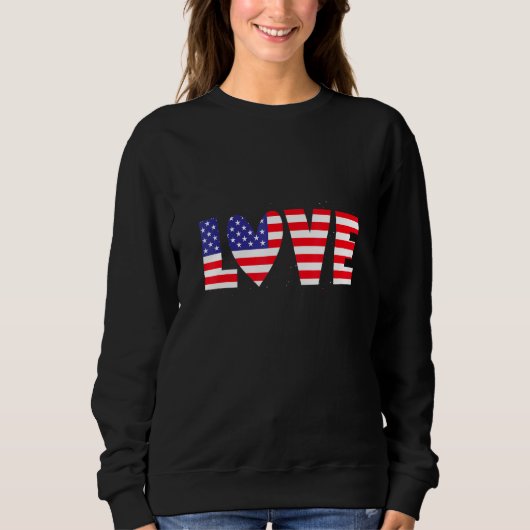 Sweatshirt American Flag Heart Rouge Blanc Bleu Cute 4 Juil (Devant)