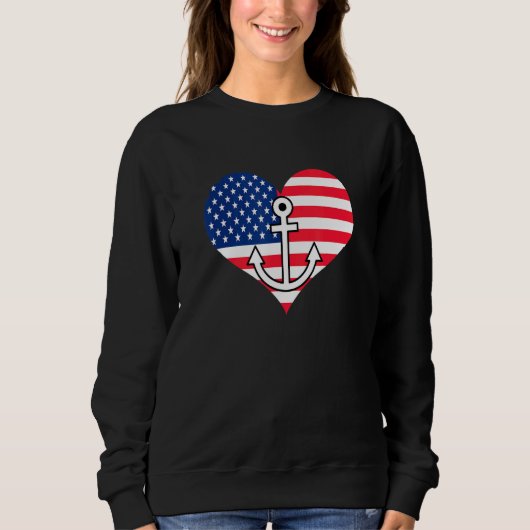 Sweatshirt American Flag Heart with Ancre Lakelife Lake Life (Devant)