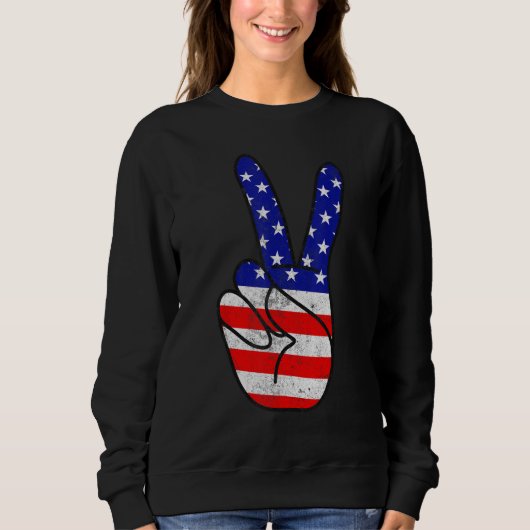 Sweatshirt American Flag Peace Sign Hand Patriotic 4th Of Jul (Devant)