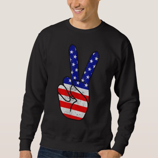 Sweatshirt American Flag Peace Sign Hand Patriotic 4th Of Jul (Devant)