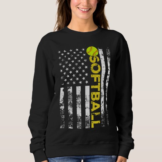 Sweatshirt American Flag Softball Team Cadeau (Devant)