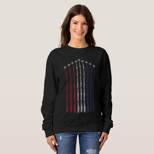 Sweatshirt American Flag USA Fighter Jet Con Trail (Devant entier)