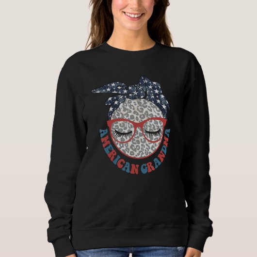 Sweatshirt American Grandma 4th Of July Leopard Messy Bun Pat (Devant)