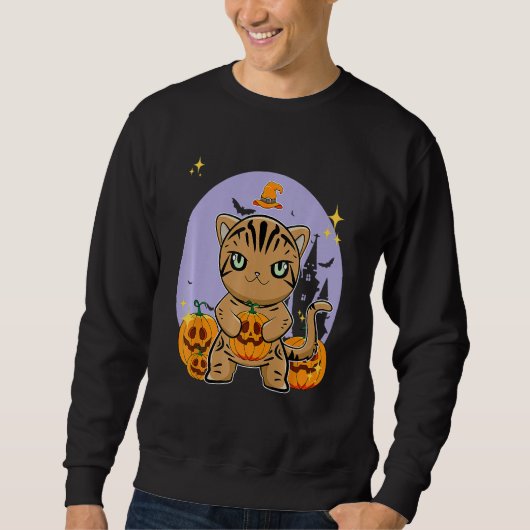Sweatshirt American Shorthair Cat With Pumpkin Halloween (Devant)