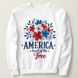 Sweatshirt Amérique Terre des Libres - Rouge Blanc & Bleu Flo