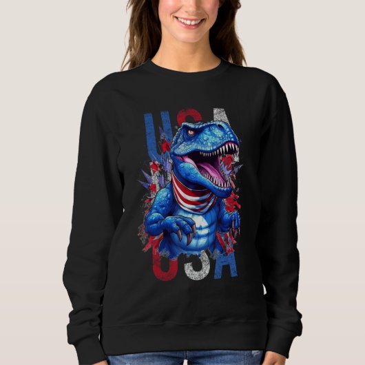 Sweatshirt Amerisaurus Rex 4th of July TRex US Flag Patriotic (Devant)