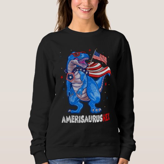 Sweatshirt Amerisaurus T Rex USA Flag Kids Funny 4th Of July (Devant)