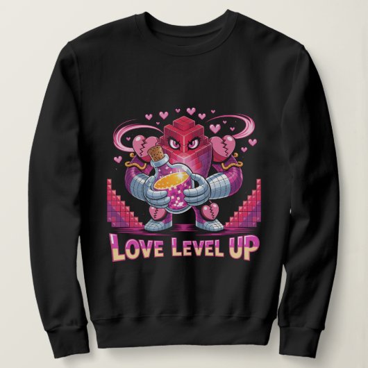 Sweatshirt Amour de joueur Rétro Voxel Robot rose avec Potio (Design devant)