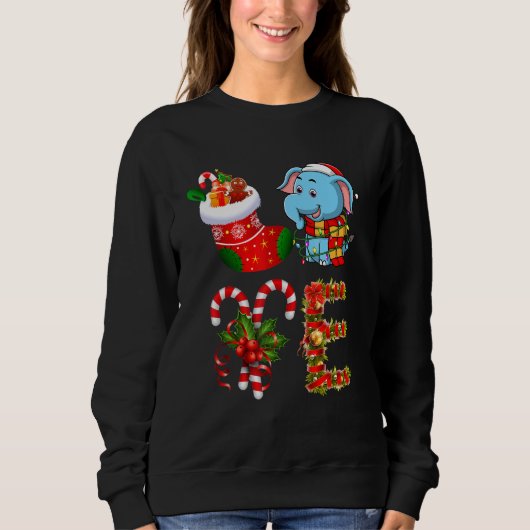 Sweatshirt Amour Eléphant lumières de Noël Santa Hat Noël (Devant)