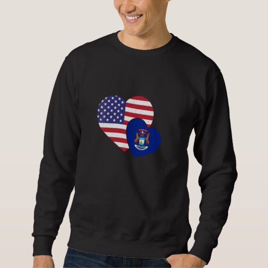 Sweatshirt Amour Usa & Michigan Drapeau local Coeur Fier Amer (Devant)