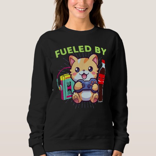 Sweatshirt Amusant Alimenté Par Gamer Cat Soda Pop & Les anné (Devant)