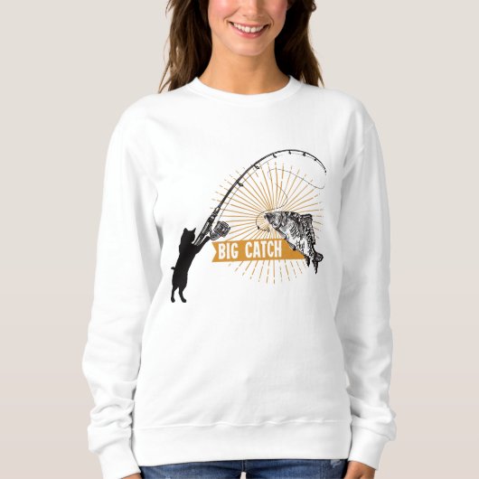 Sweatshirt Amusant Chat Noir Capture Gros Poisson (Devant)
