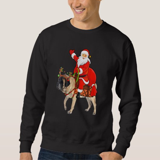 Sweatshirt Amusant Chien Père Noël équitation Anglais Mastiff (Devant)