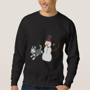 Sweatshirt Amusant Husky Snowman Stick Arm Noël