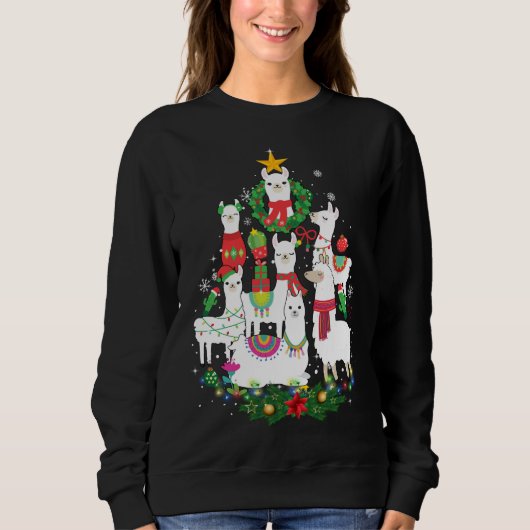 Sweatshirt Amusant Llama sapin de Noël Alpaca lumières de Noë (Devant)