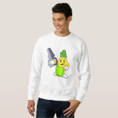 Sweatshirt Ananas comme coiffeur avec ciseaux et razor (Devant entier)