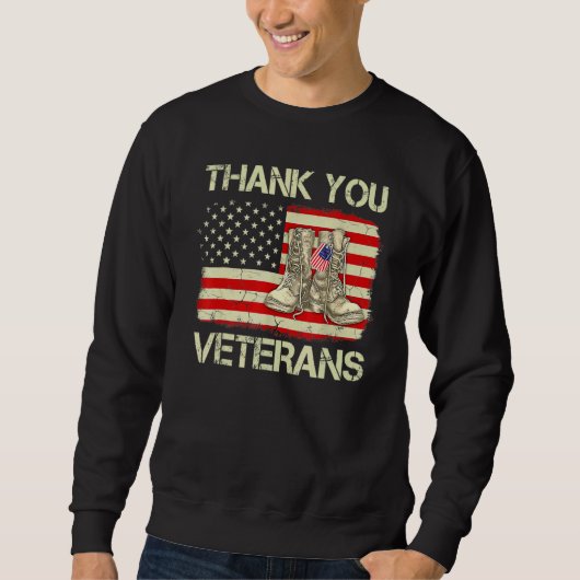 Sweatshirt Ancien Jour Drapeau Américain Merci Anciens Combat (Devant)