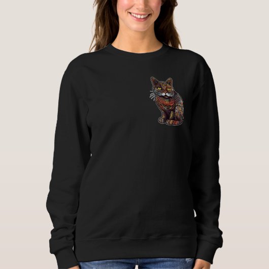 Sweatshirt Ancient Patterned Cat Over Heart (Devant)