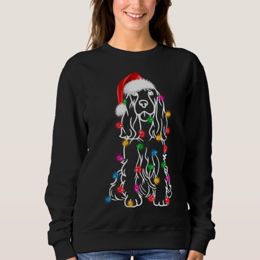 Sweatshirt Anglais Springer Spaniel Dog Tree lumières de Noël (Devant)