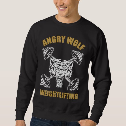 Sweatshirt Angry Wolf Weightlifting Vintage Old School Grungy (Devant)