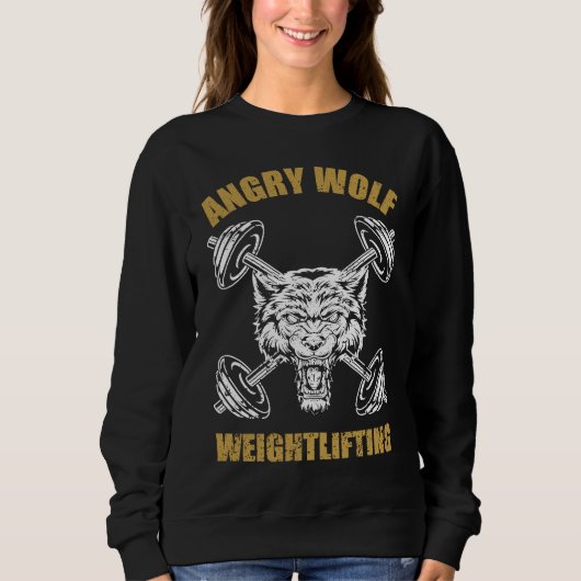 Sweatshirt Angry Wolf Weightlifting Vintage Old School Grungy (Devant)