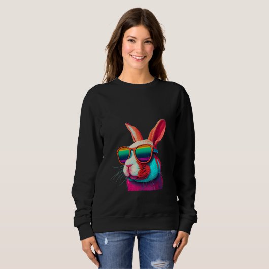 Sweatshirt Animals Graphic  Bunny Wearing Sunglasses 3 (Devant entier)