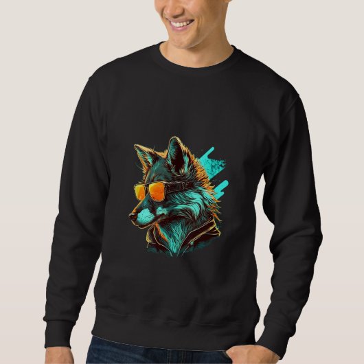 Sweatshirt Animals Graphic Wolf Wearing Sunglasses (Devant)