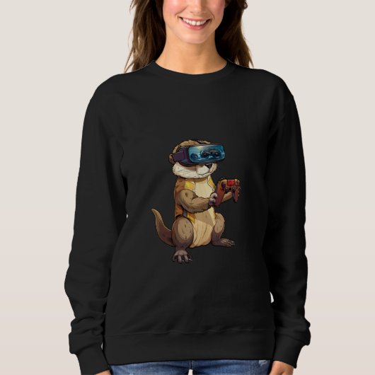 Sweatshirt Animaux de jeu - Otter Jouer à la console Jeux vid (Devant)