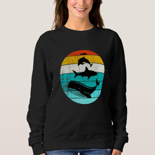 Sweatshirt Animaux marins empilés rétros Silhouett coucher de (Devant)