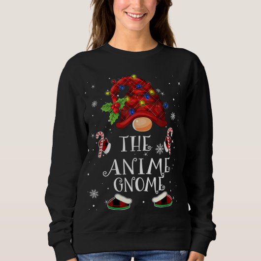 Sweatshirt Anime Gnomo Buffalo Plaid Christmas Tree Light (Devant)