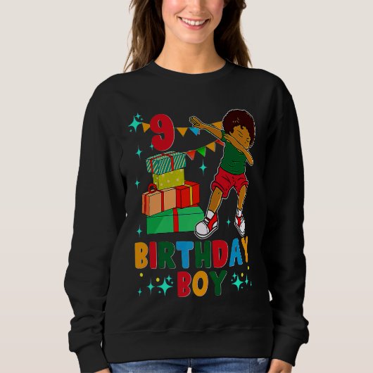 Sweatshirt Anniversaire African American Boy 9e anniversaire  (Devant)