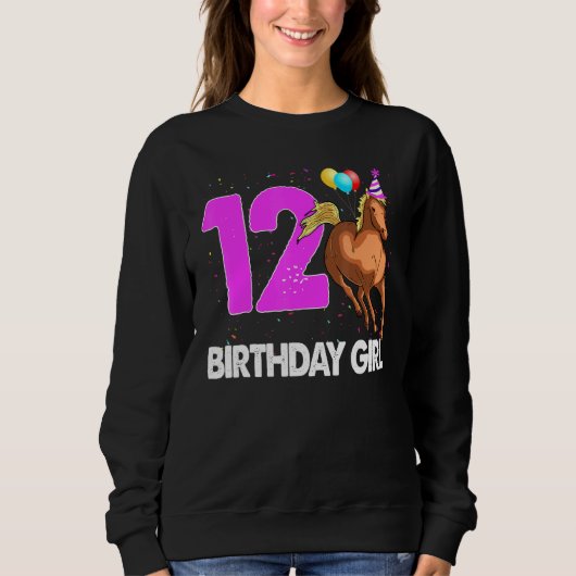 Sweatshirt Anniversaire Fille 12 équitation cavalier Horse Lo (Devant)