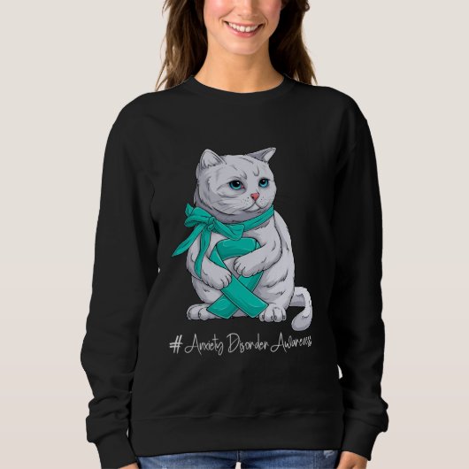 Sweatshirt Anxiety Disorder Awareness Month Teal Ribbon Cat (Devant)