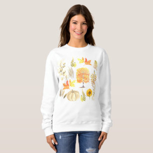 Sweatshirt Aquarelle Automne Citrouille Feuille Floral