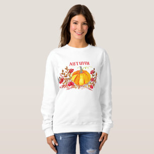 Sweatshirt Aquarelle Automne Citrouille Feuille Floral