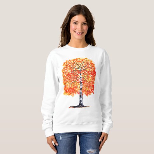 Sweatshirt Aquarelle Automne Oiseau Arbre Feuille Nature (Devant entier)