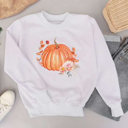 Sweatshirt Aquarelle Citrouille et fleurs d'automne