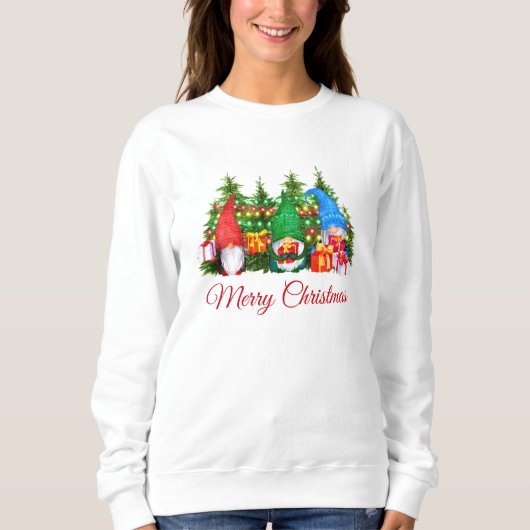 Sweatshirt Aquarelle Gnomes Rouge Joyeux Noël W (Devant)