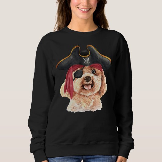 Sweatshirt Aquarelle Poodle Pirate Casquette Oeil Patch (Devant)
